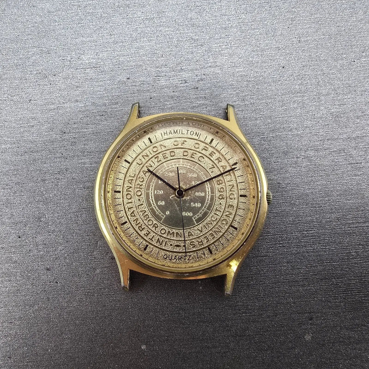 Hamilton Watch Men 34mm Champagne Dial Gold Round 9812U Operating Engineer PARTS0