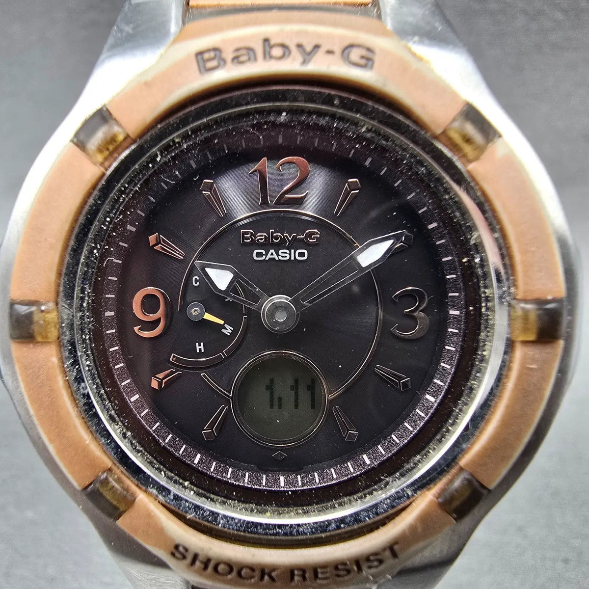 Casio Baby-G BGA-1200 Watch Women 41mm Black Pink Silver Alarm Chronograph Solar1