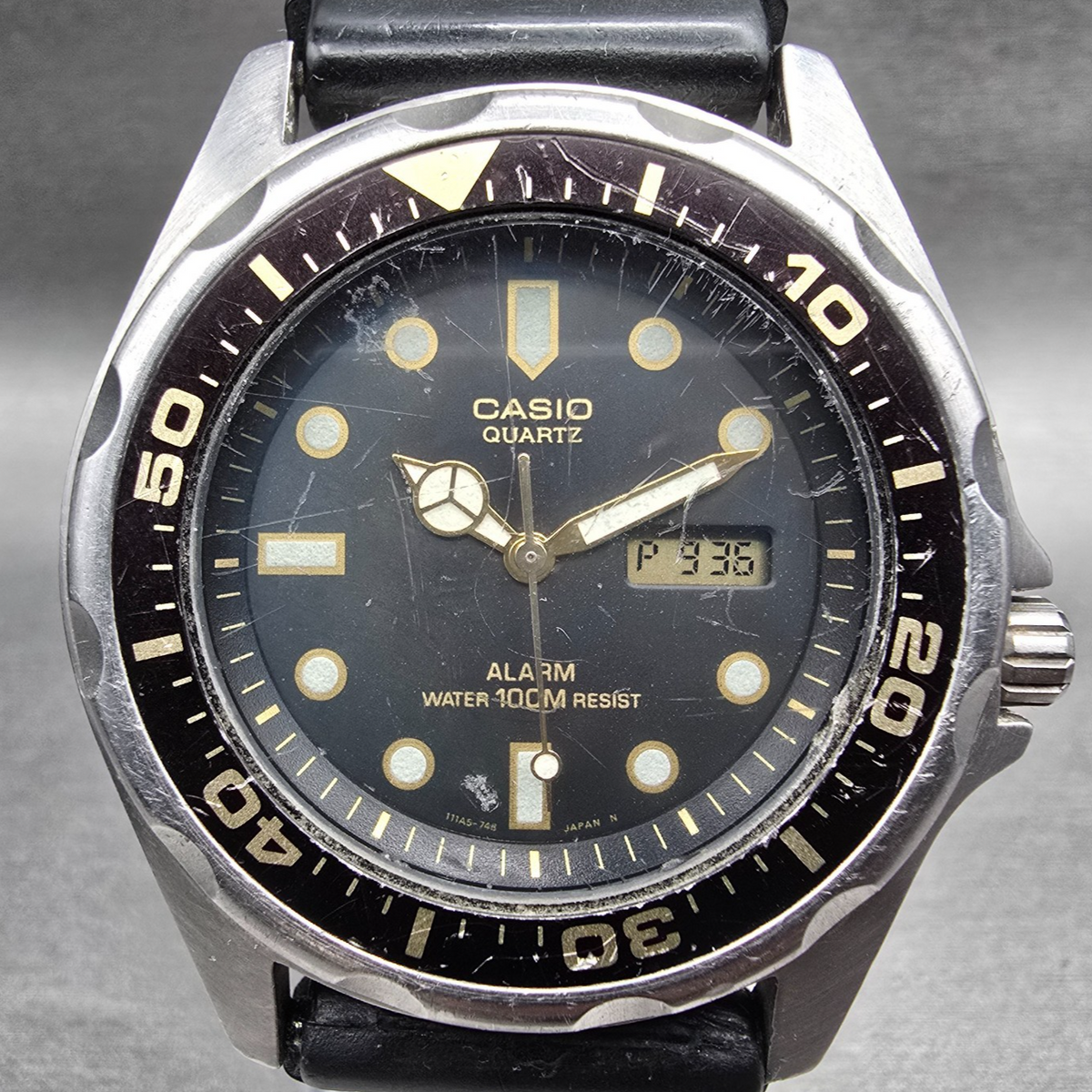 Casio Dive Watch Men 41mm Black Dial Silver Tone Daydate Alarm MMA-200W New Bat1