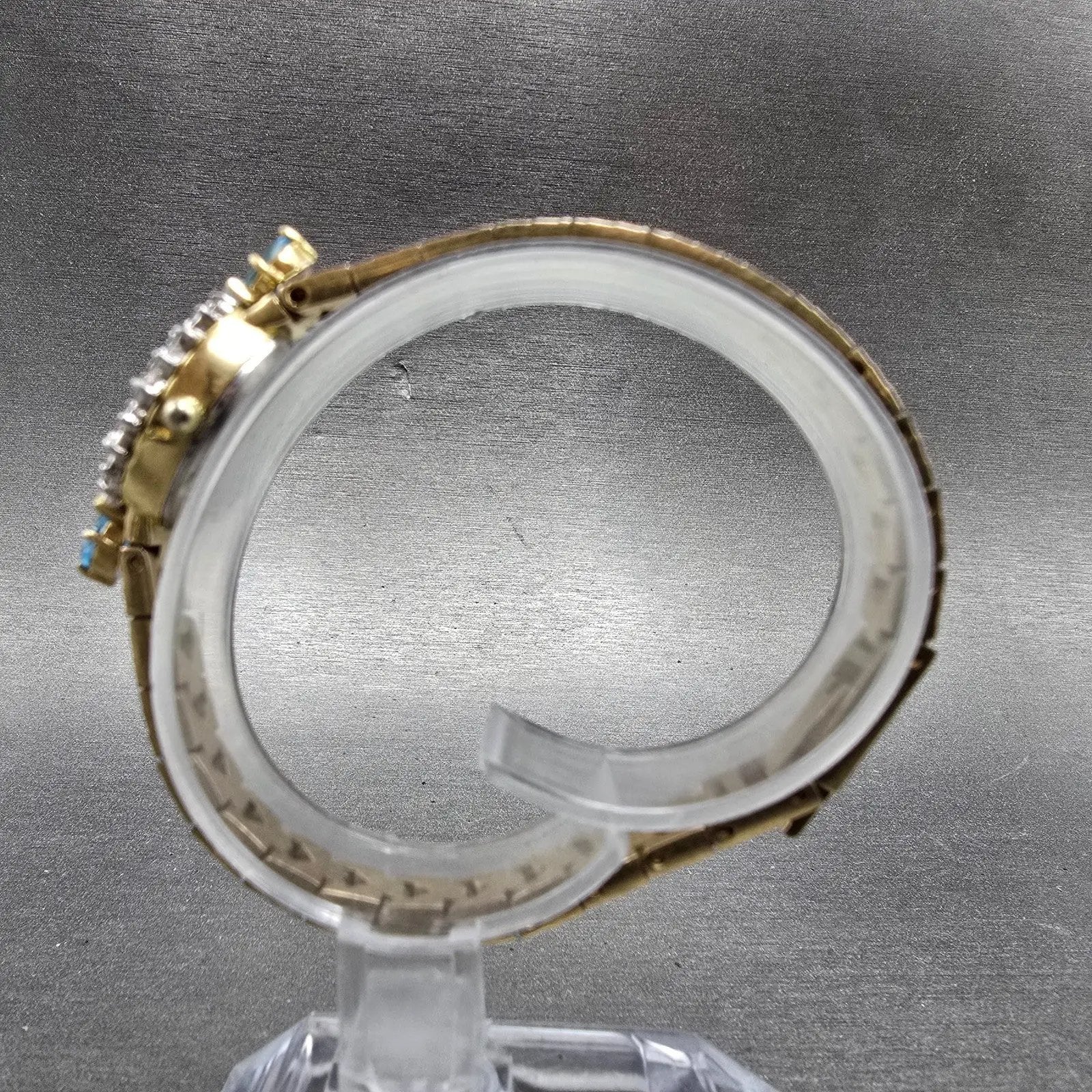 Jules Jurgensen Watch Women 15mm Silver Dial Gold Oval Blue Gems New Battery6