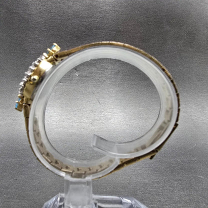 Jules Jurgensen Watch Women 15mm Silver Dial Gold Oval Blue Gems New Battery6