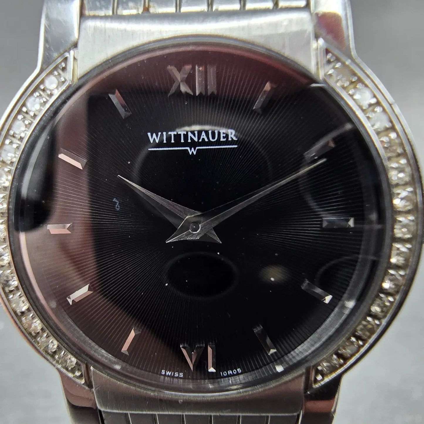 Wittnauer Watch Women 27mm Black Dial Steel Diamond Accents Round New Battery2