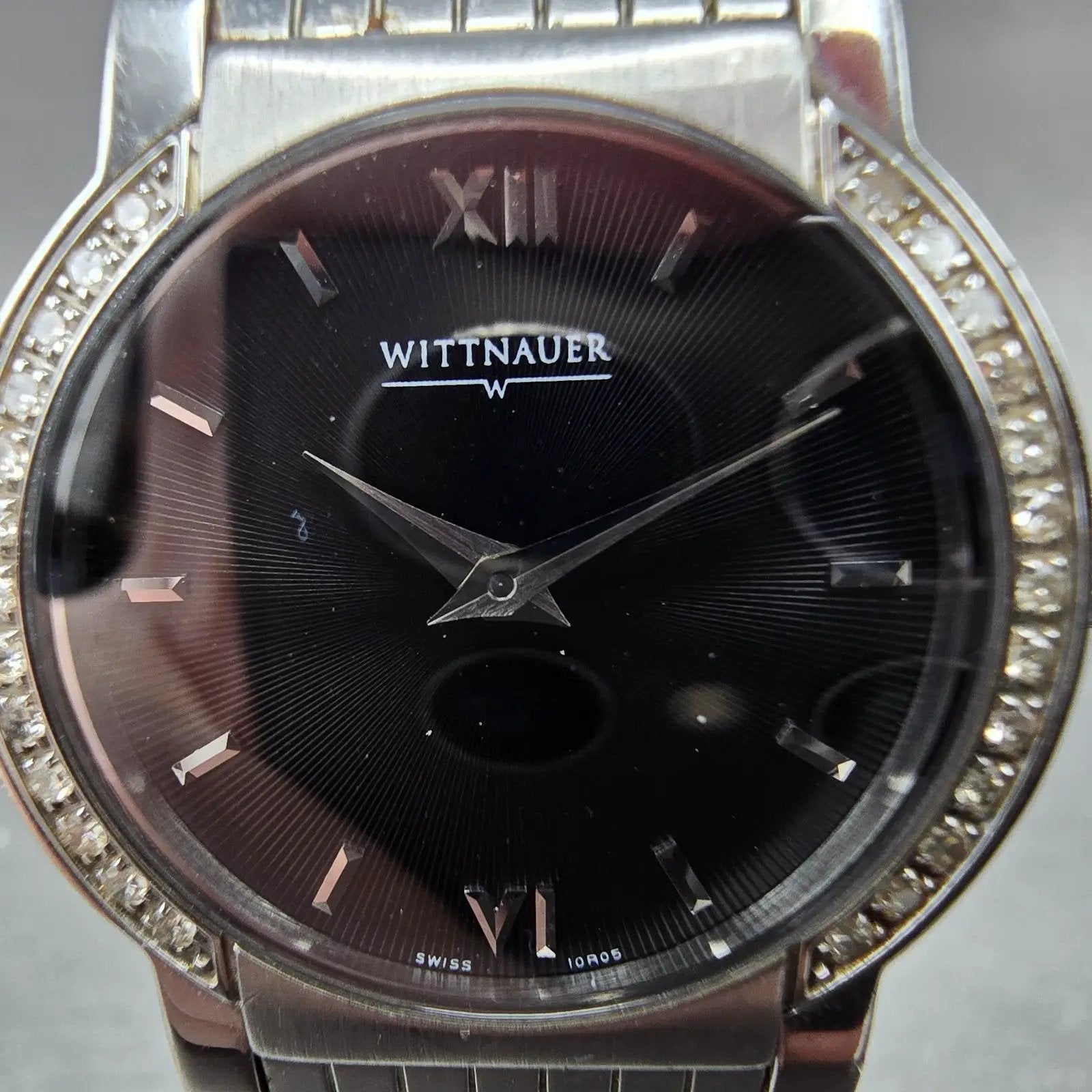 Wittnauer Watch Women 27mm Black Dial Steel Diamond Accents Round New Battery2