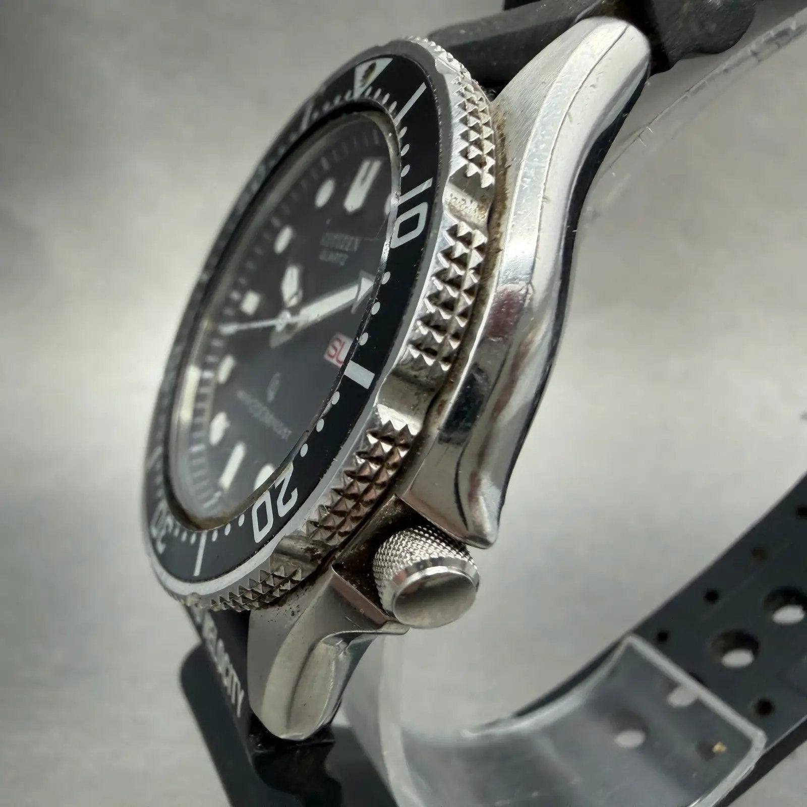 Citizen CQ Dive Watch Men 38mm Black Dial Steel Daydate 3802-450868 New Battey2