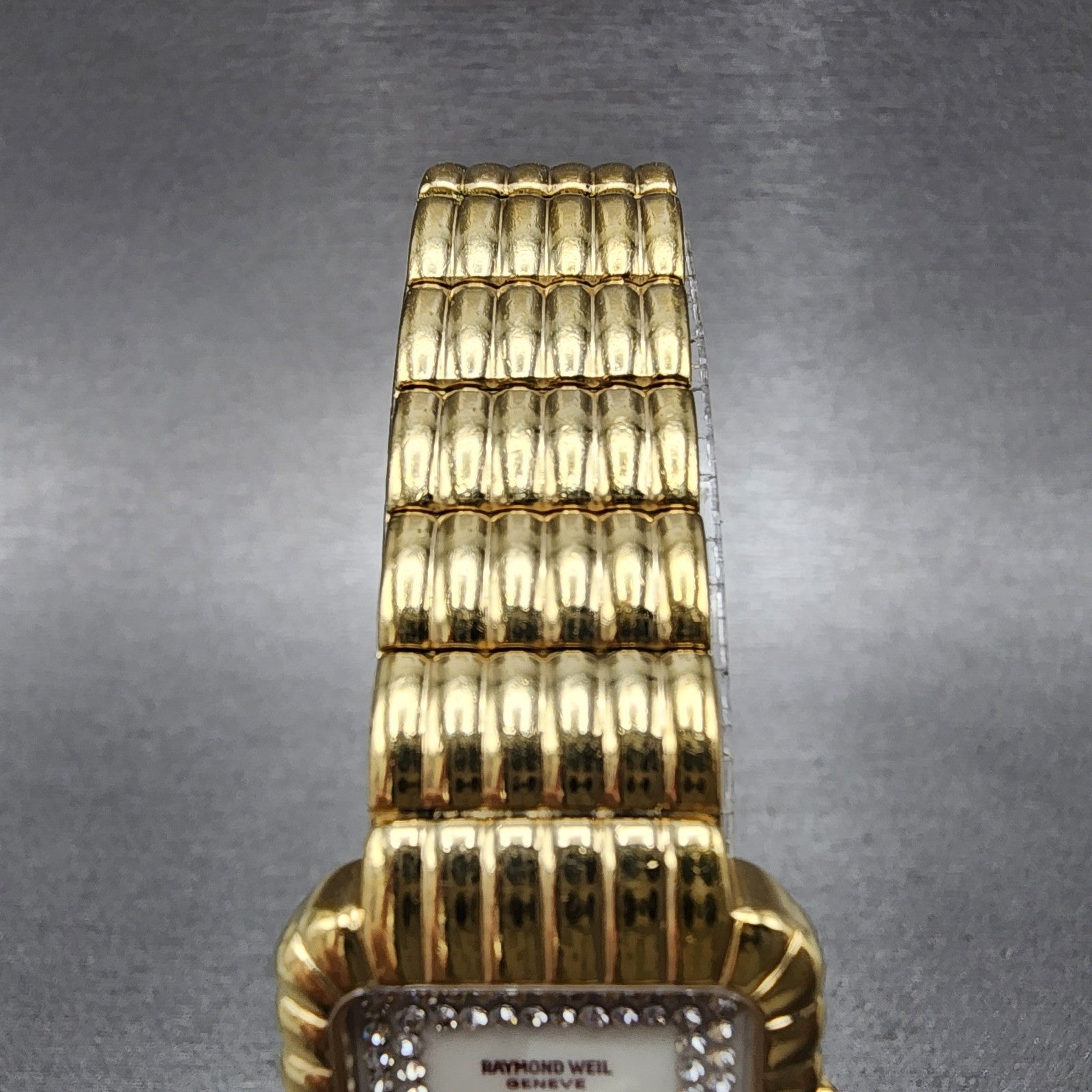 Raymond Weil Nabucco Tank Watch Women 21mm White Dial Gold Tone 37532 New Batt4