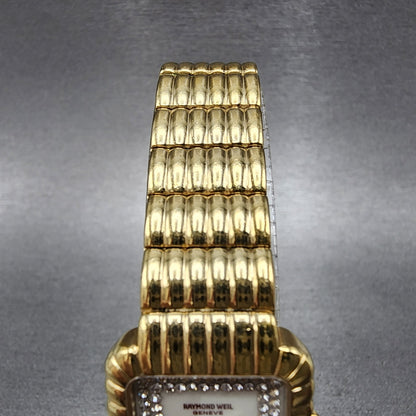 Raymond Weil Nabucco Tank Watch Women 21mm White Dial Gold Tone 37532 New Batt4