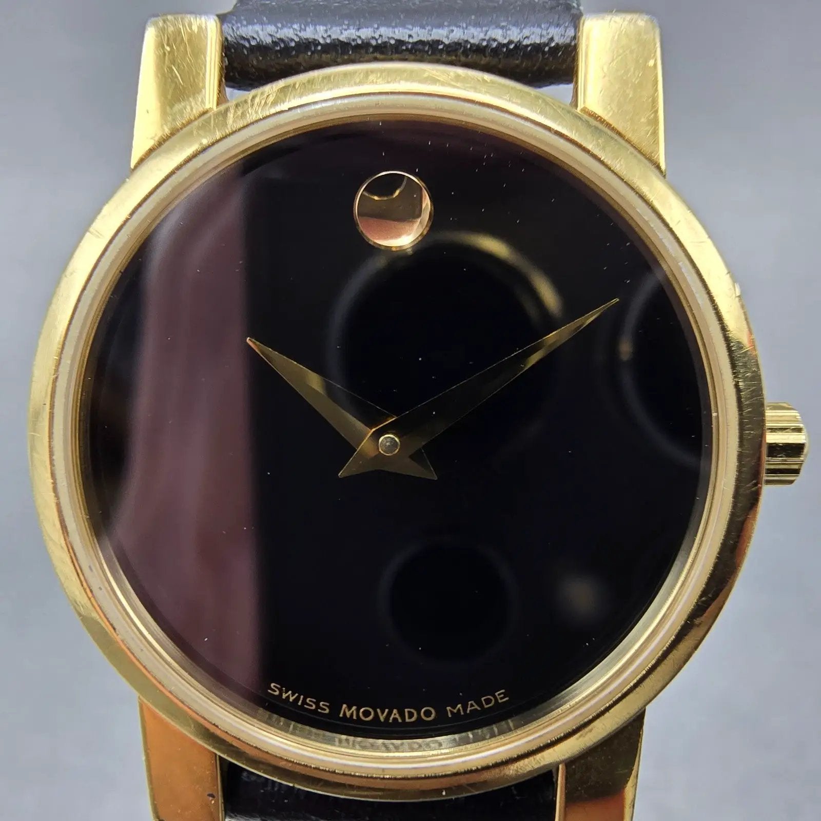 Movado Museum Watch Women 25mm Black Dial Gold Tone Round 87 A1 845 New BatteryL1