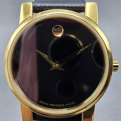 Movado Museum Watch Women 25mm Black Dial Gold Tone Round 87 A1 845 New BatteryL1