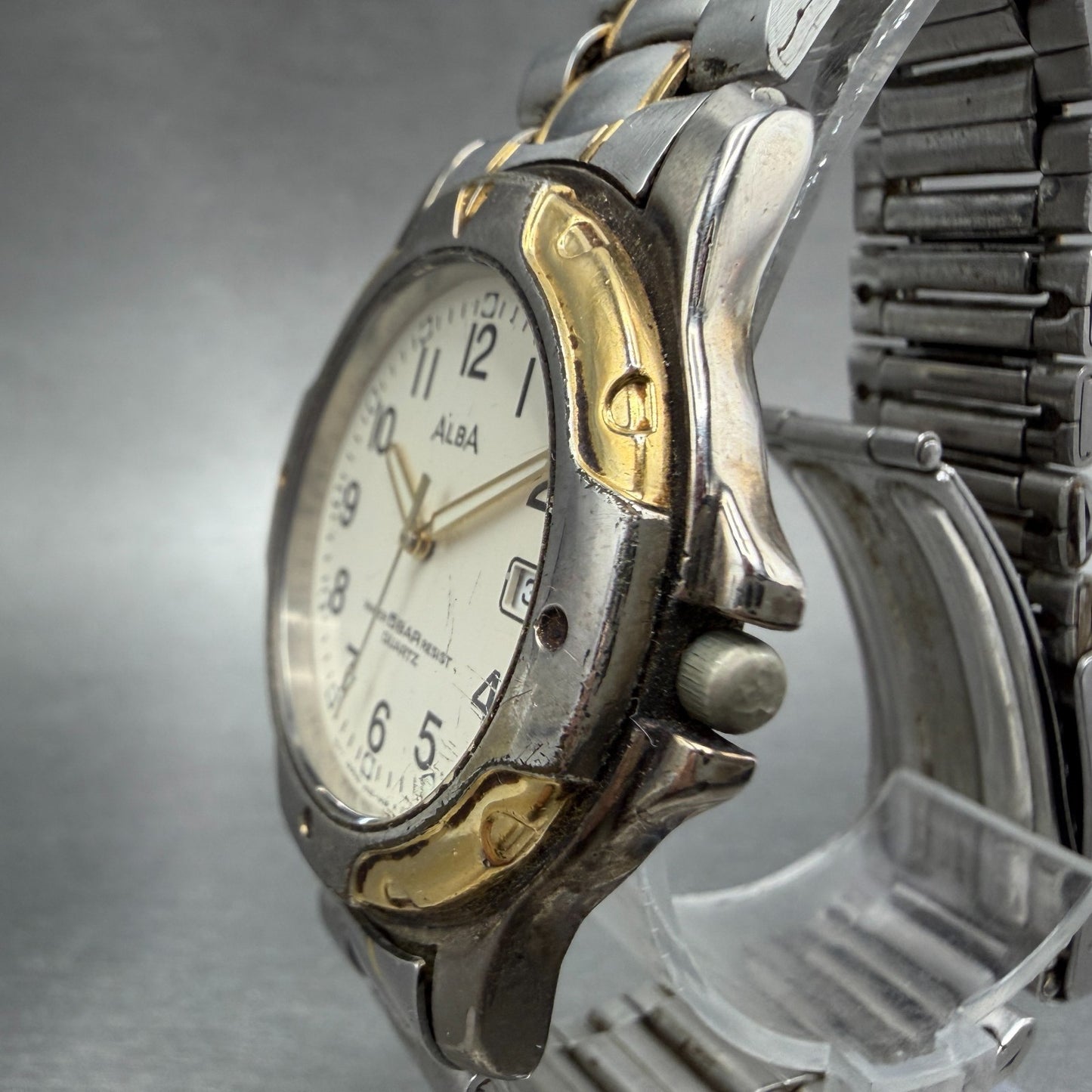 Seiko ALBA Watch Men 38mm Cream Dial Two Tone Date Round V532-7G60 New Battery2