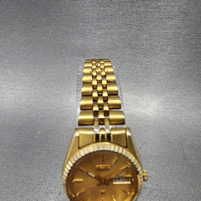 Seiko SQ Watch Women 24mm Gold Dial Gold Tone Daydate 24mm Round New Battery NBG4