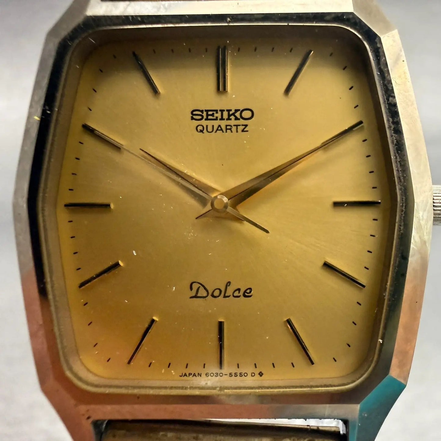 Seiko Dolce Watch Men 30mm Gold Dial Gold Tone Rectangle 6030-5480 New Battery1