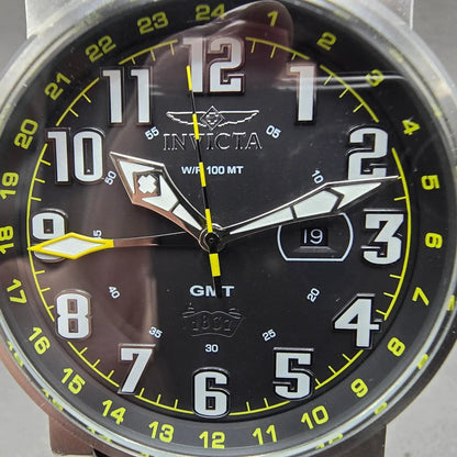 Invicta GMT Watch Men 52mm Black Dial Silver Tone Date Round 18886 New Battery1