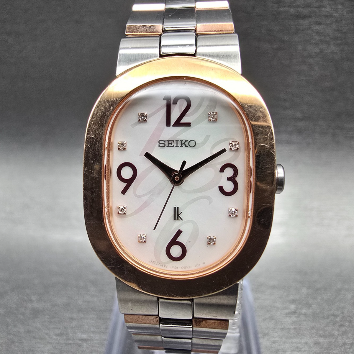 Seiko Lukia Tank Watch Women 21mm MOP Dial Two Tone Oval 1F21-0AZ0 New Battery0