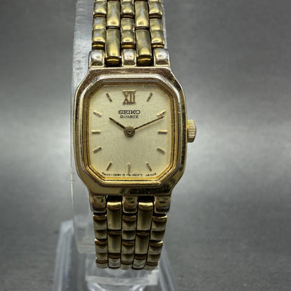 Seiko Tank Watch Women 16mm Champagne Dial Gold Tone 4n00-5249 New Battery ABC0