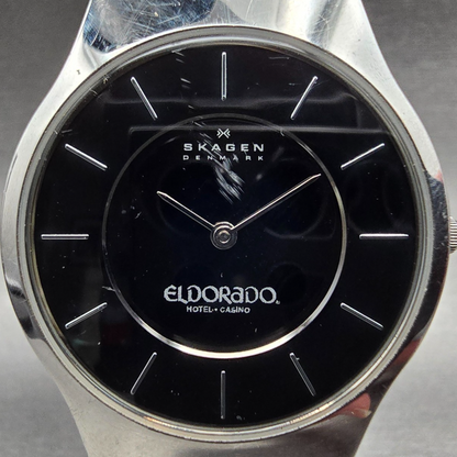 Skagen Watch Men 34mm Black Dial Silver Tone Eldorado Round 233LSSB New Battery1