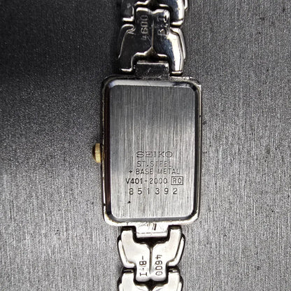 Seiko Tank Watch Women 18mm Cream Dial Silver Tone Rectangle V401-2000 New Batt10