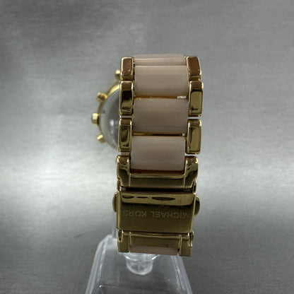 Michael Kors Parker Chronograph Watch Women 39mm Pink Dial Gold Tone Date NewBat7