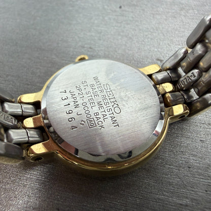 Seiko Creo Watch Women 24mm Champagne Dial Gold Tone Round 2P21-0C00 New Battery9