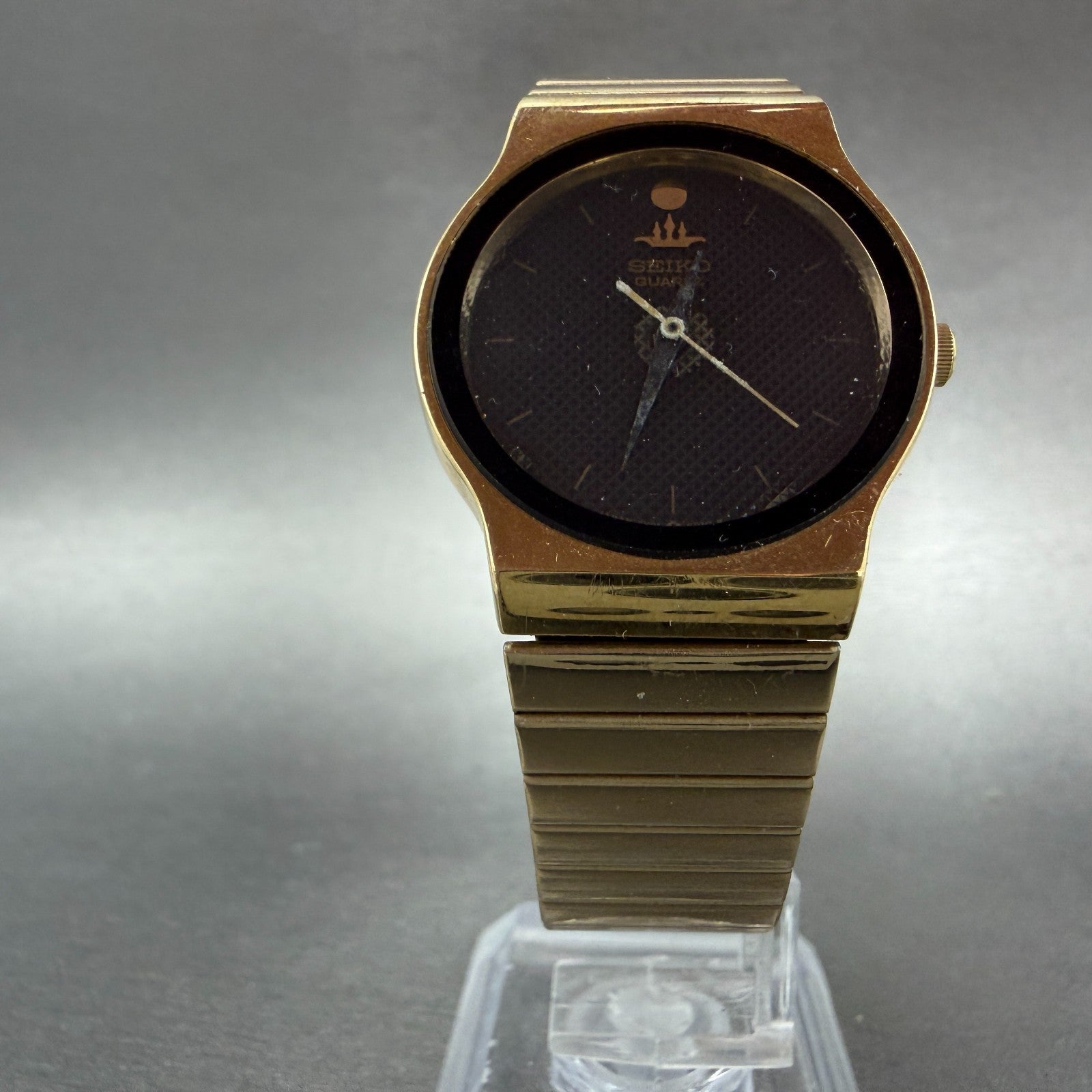 Seiko Watch Women 28mm Black Dial Gold Tone Round Vintage 5Y91-6014 PARTS6