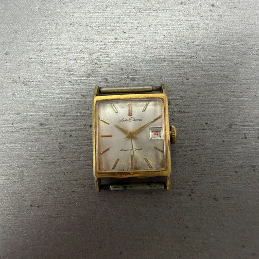 Seiko Chronos Tank Watch Women 20mm Silver Dial Gold Tone Date Manual 333010 Run0