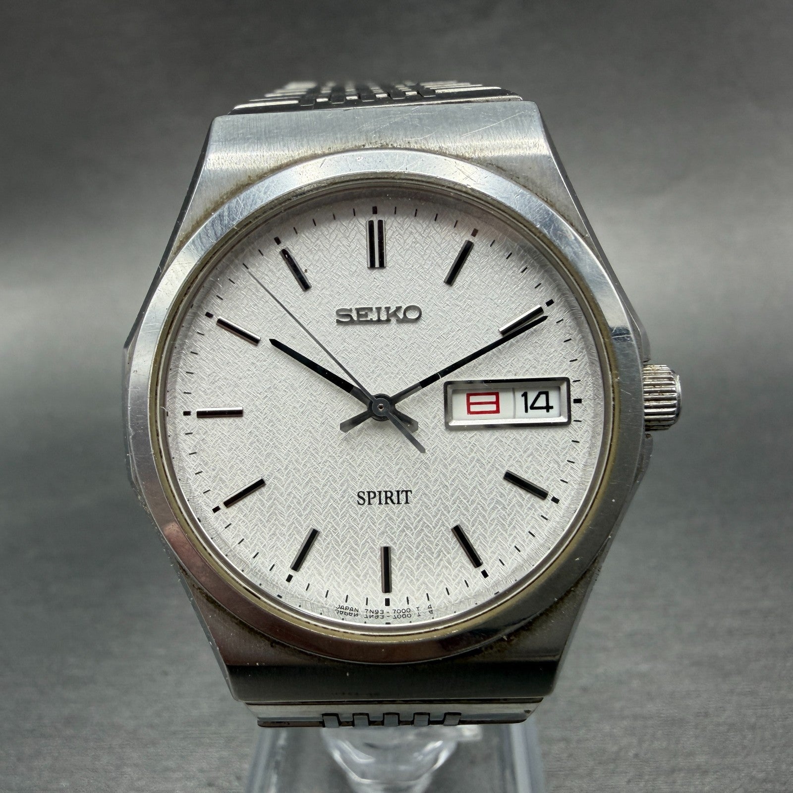 Seiko Spirit Watch Men 35mm Silver Dial Silver Tone Daydate 7N93-7000 New Batt0