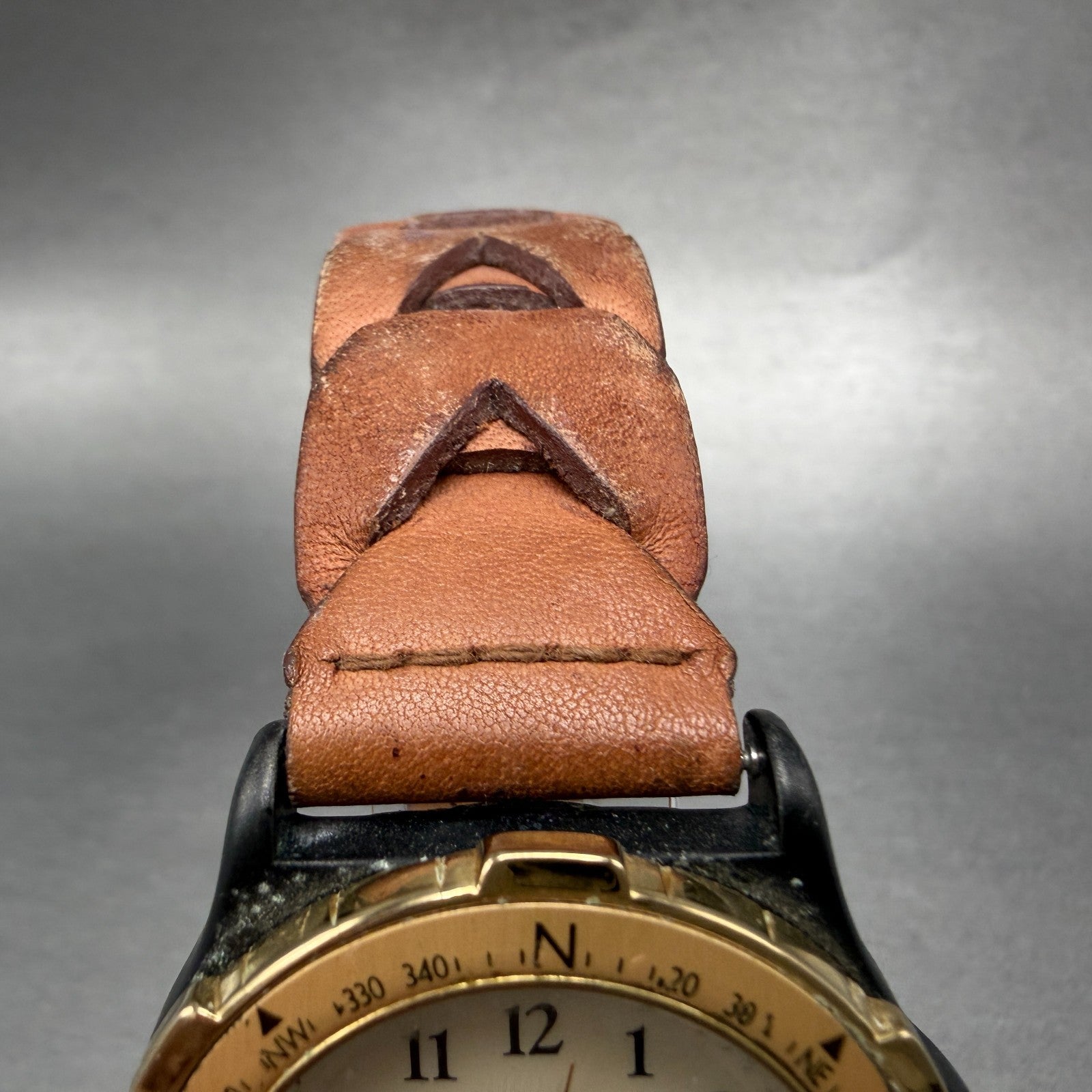 Timex Indiglo Watch Men 37mm Cream Dial Black Tone Round New Battery VTG4