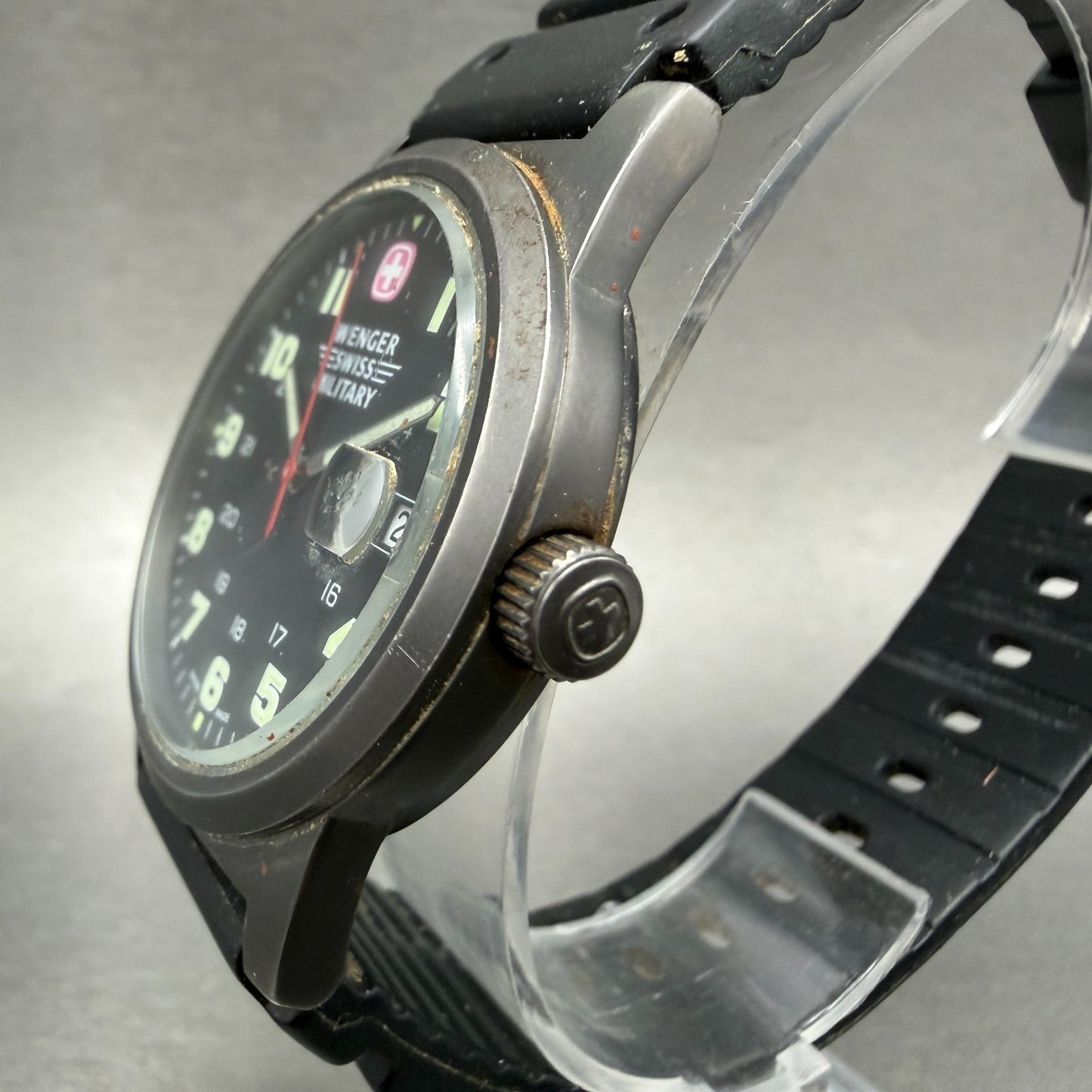 Wegner Swiss Military Watch Men 38mm Black Dial Silver Tone Date 72915 New Batt2