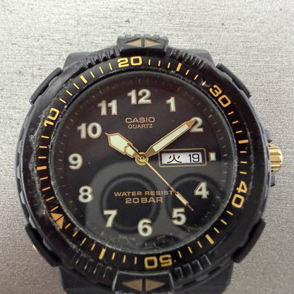 Casio Dive Watch Men 43mm Black Dial Black Tone Daydate MRD-201W New Battery1