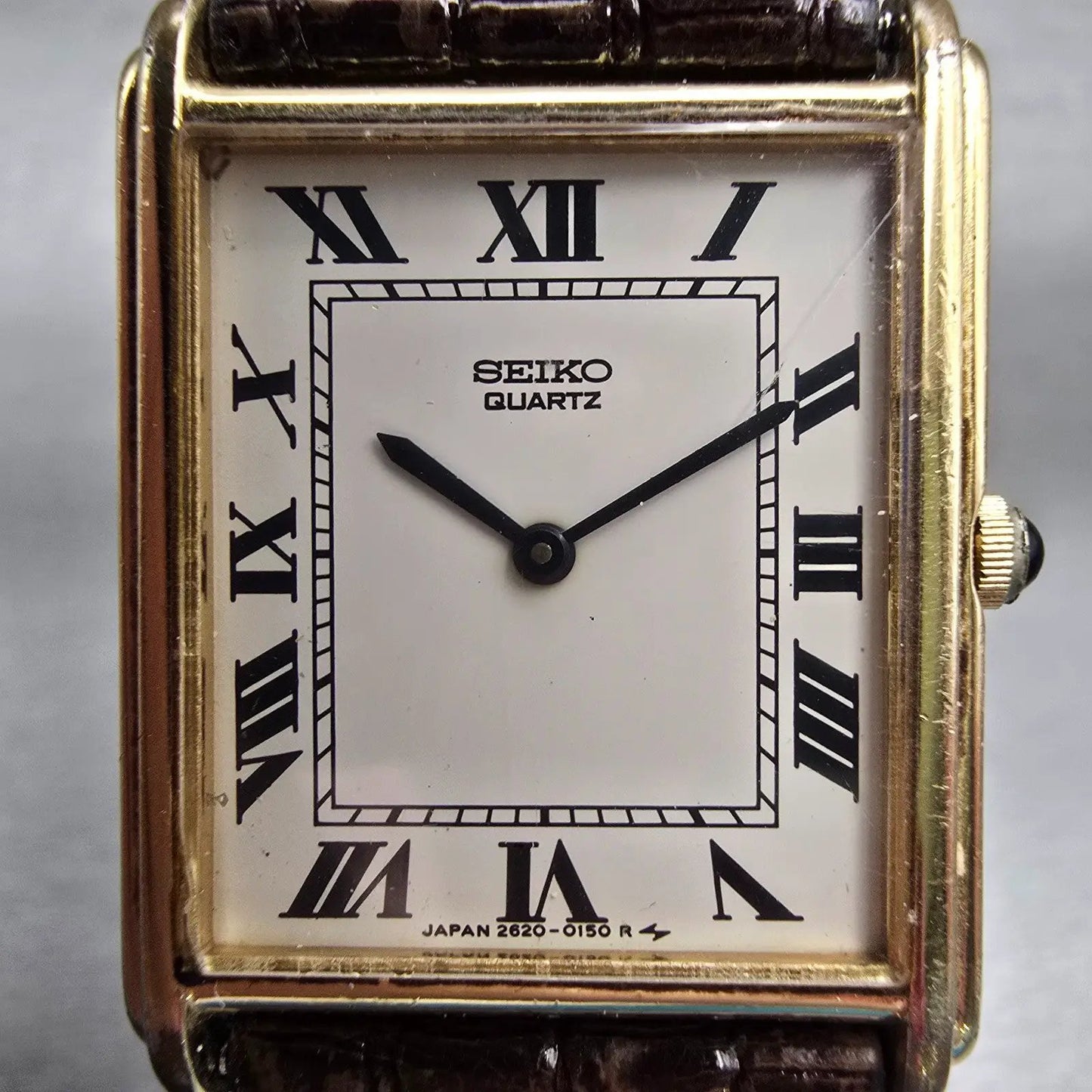 Seiko Tank Watch Men 26mm White Dial Gold Tone Rectangle 2620-5580 New Battery1