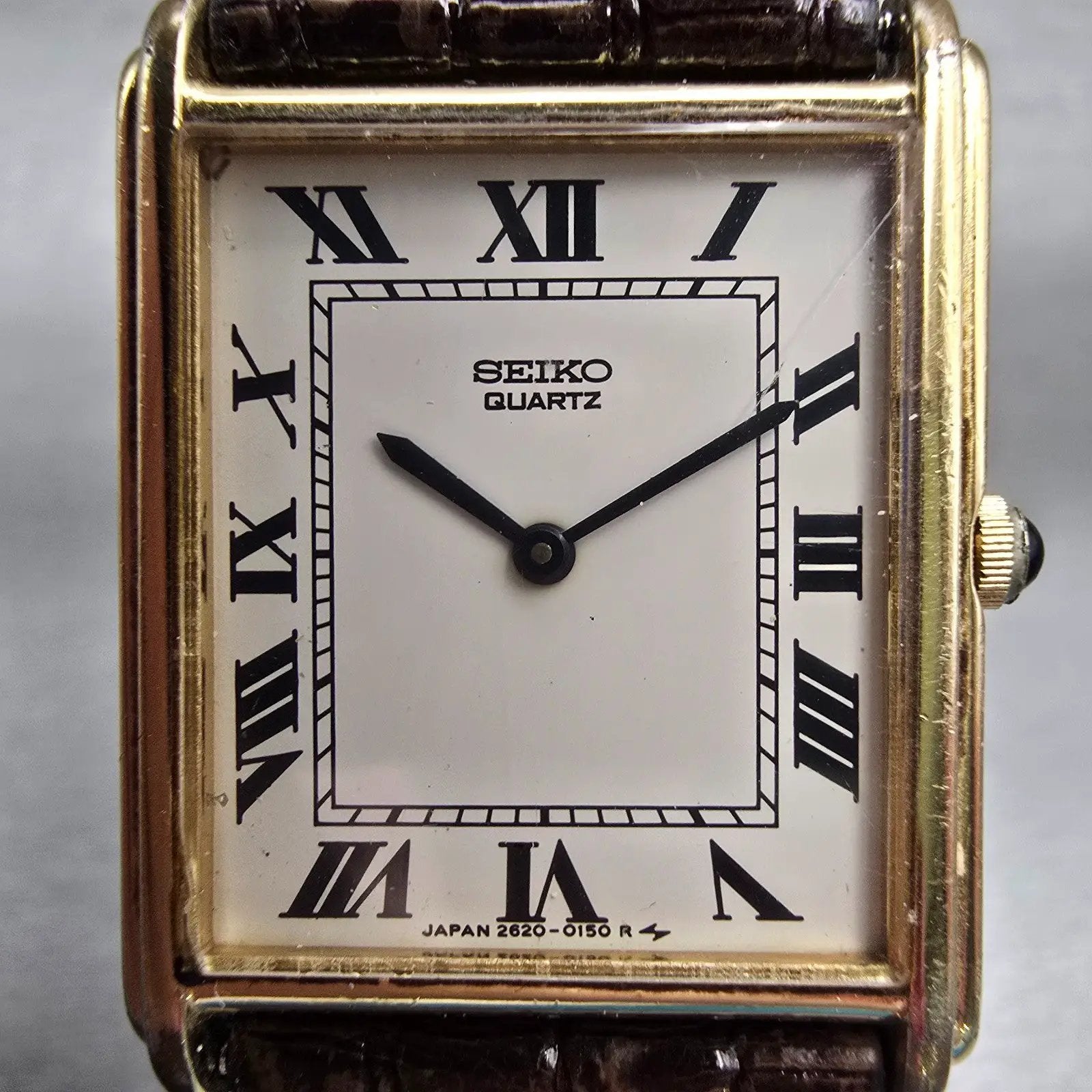Seiko Tank Watch Men 26mm White Dial Gold Tone Rectangle 2620-5580 New Battery1