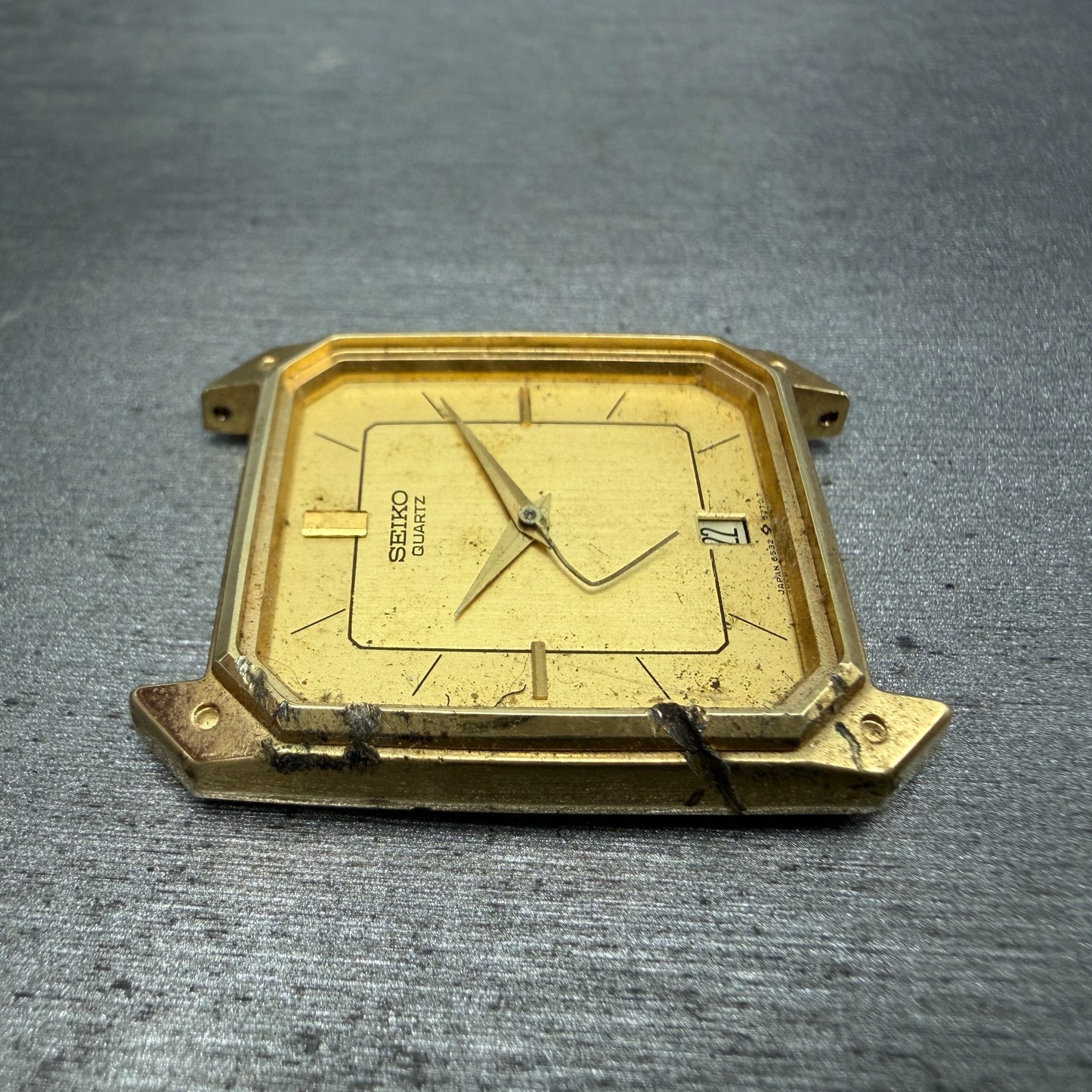 Seiko Tank Watch Men 27mm Gold Dial Gold Tone Date 6532-5189 Rectangle  PARTS4