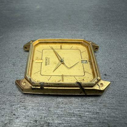 Seiko Tank Watch Men 27mm Gold Dial Gold Tone Date 6532-5189 Rectangle  PARTS4