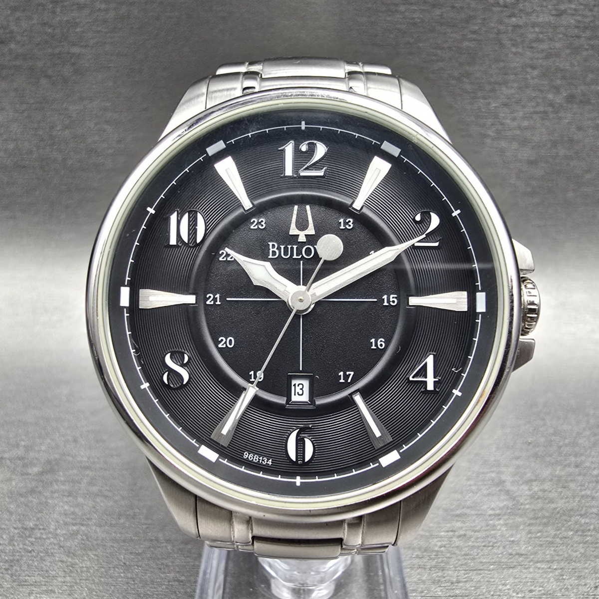 Bulova Adventurer Watch Men 45mm Black Dial Silver Date Round 96B134 New Battery0