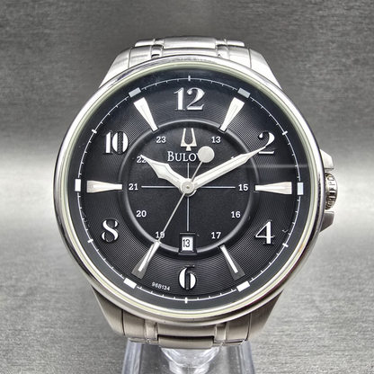 Bulova Adventurer Watch Men 45mm Black Dial Silver Date Round 96B134 New Battery0