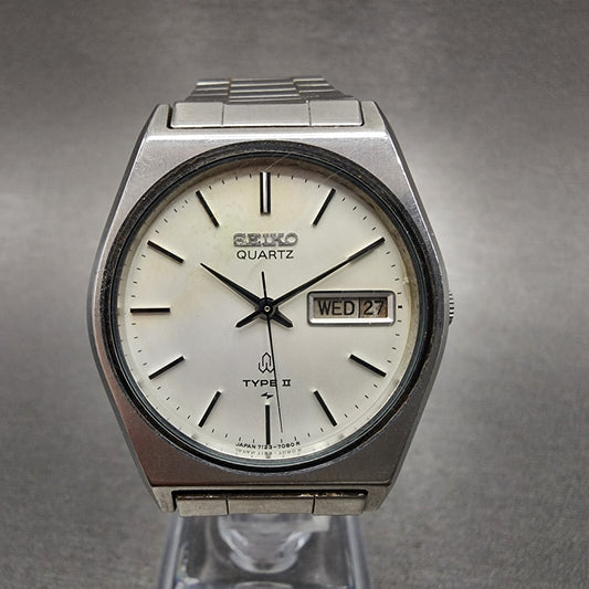 Seiko Type II Watch Men 34mm Silver Dial Silver Tone Daydate 7123-7080 PARTS