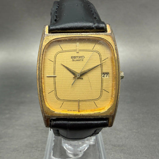 Seiko Tank Watch Men 28mm Champagne Dial Gold Tone Date 6532-5250 New Battery S20