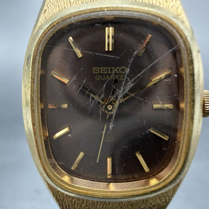 Seiko Watch Women 20mm Brown Dial Gold Tone Oval 3421-5020 New Battery Vintage1