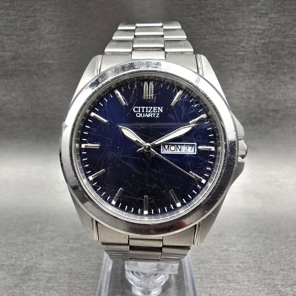 Citizen Watch Men 40mm Blue Dial Silver Tone Daydate 1102-S110319 New Battery0