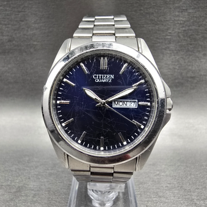 Citizen Watch Men 40mm Blue Dial Silver Tone Daydate 1102-S110319 New Battery0