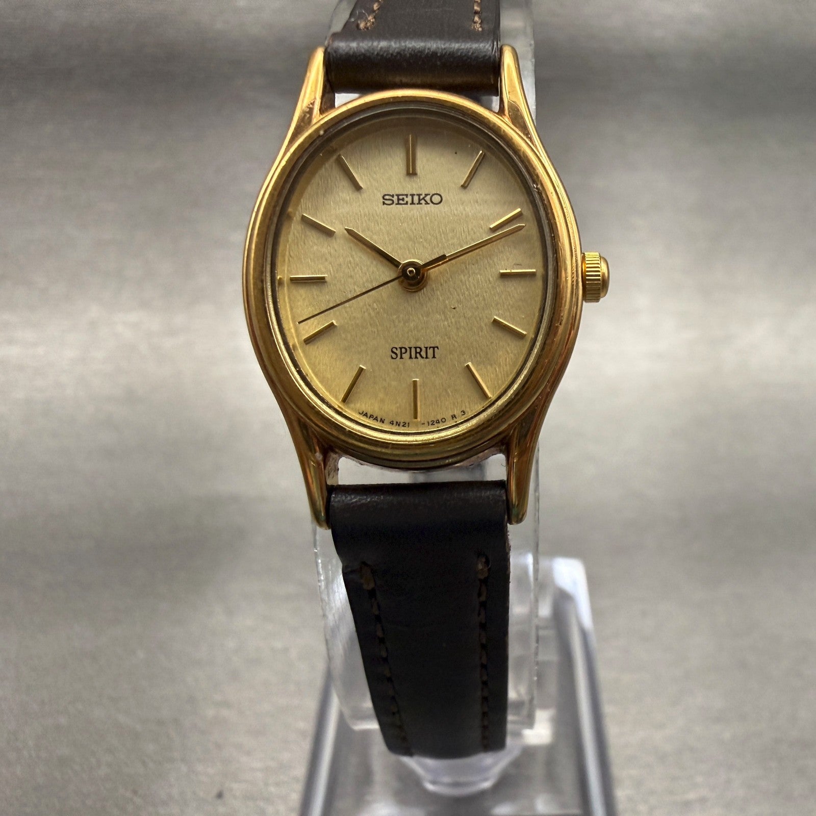Seiko Spirit Watch Women 20mm Gold Dial Gold Tone Oval 4N21-5200 New Battery5