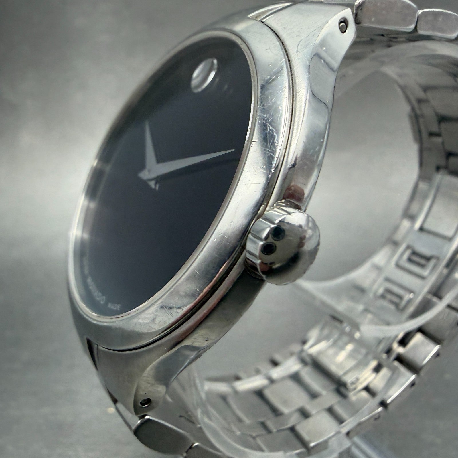 Movado Museum Watch Men 39mm Black Dial Silver Tone 01.1.14.1085 New Battery2