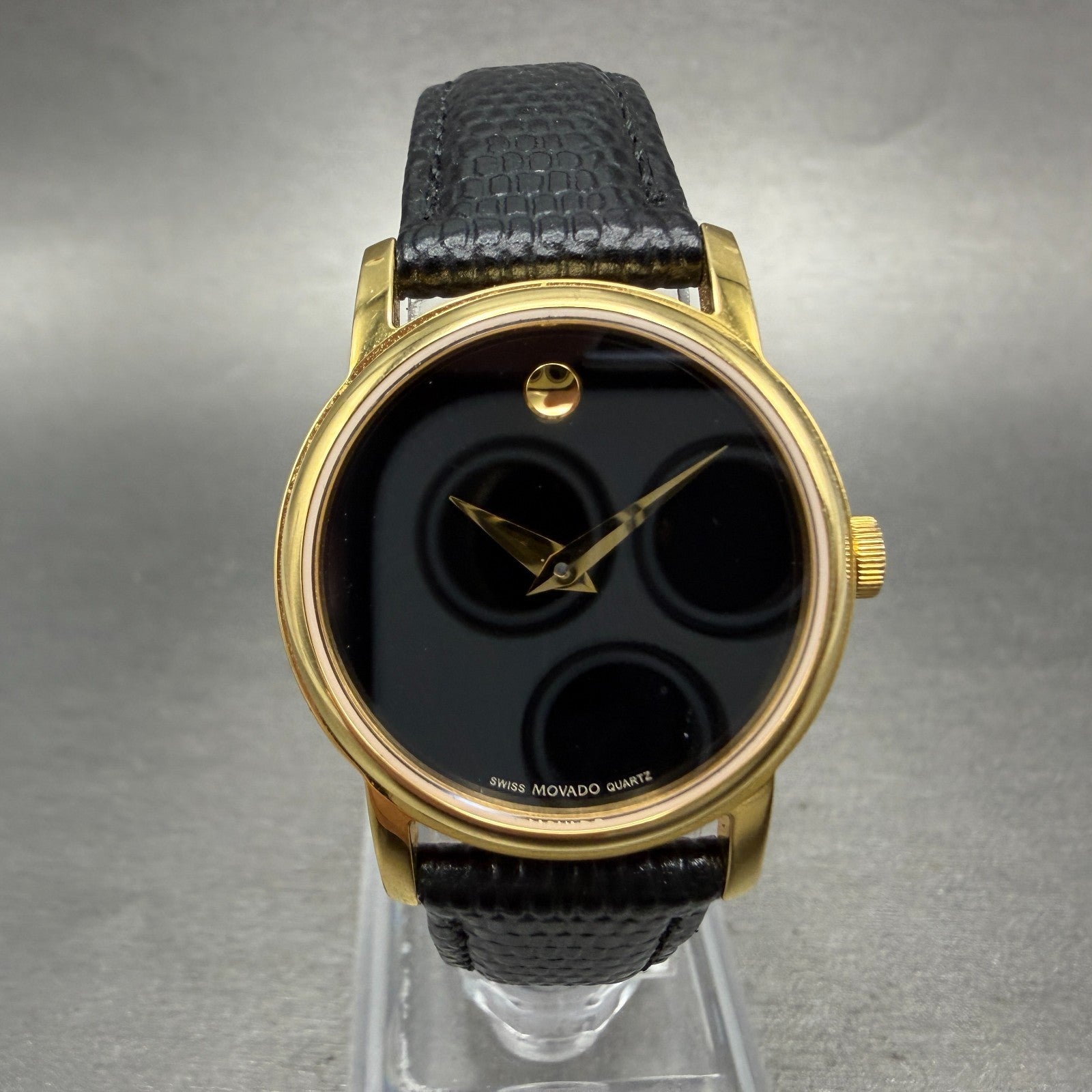 Movado Muesem Watch Women 27mm Black Dial Gold Tone Round 2100006 New Battery0