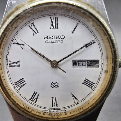 Seiko SQ Watch Men 31mm White Dial Two Tone Daydate Round 8C23-6020 PARTS2