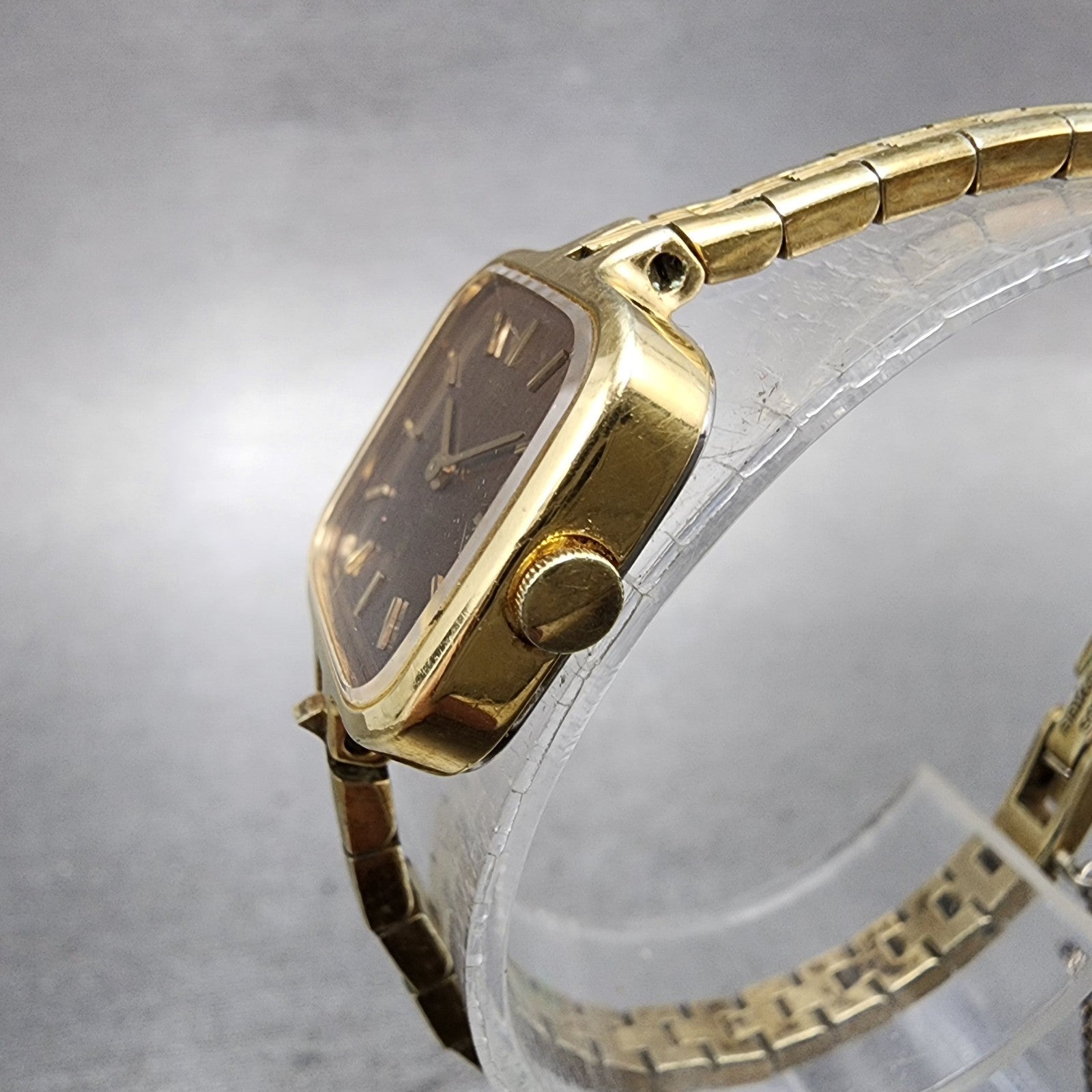 Seiko Watch Women 19mm Brown Dial Gold Tone Square 14005980 New Battery2