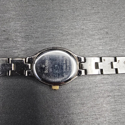 Bulova Watch Women 17mm White Dial Two Tone Oval 98T92 New Battery JP2310