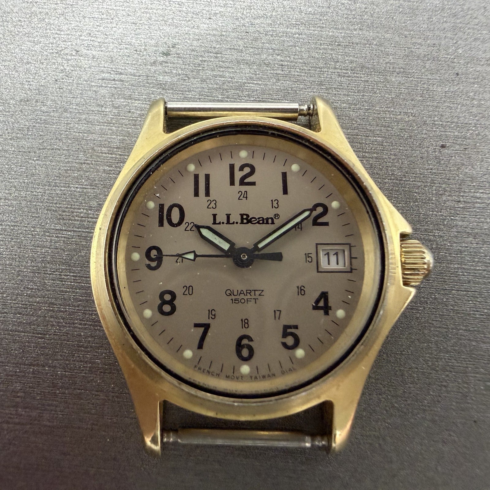 LL Bean Field Watch Women 27mm Gray Dial Gold Tone Date Round Vintage PARTS2