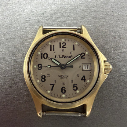LL Bean Field Watch Women 27mm Gray Dial Gold Tone Date Round Vintage PARTS2