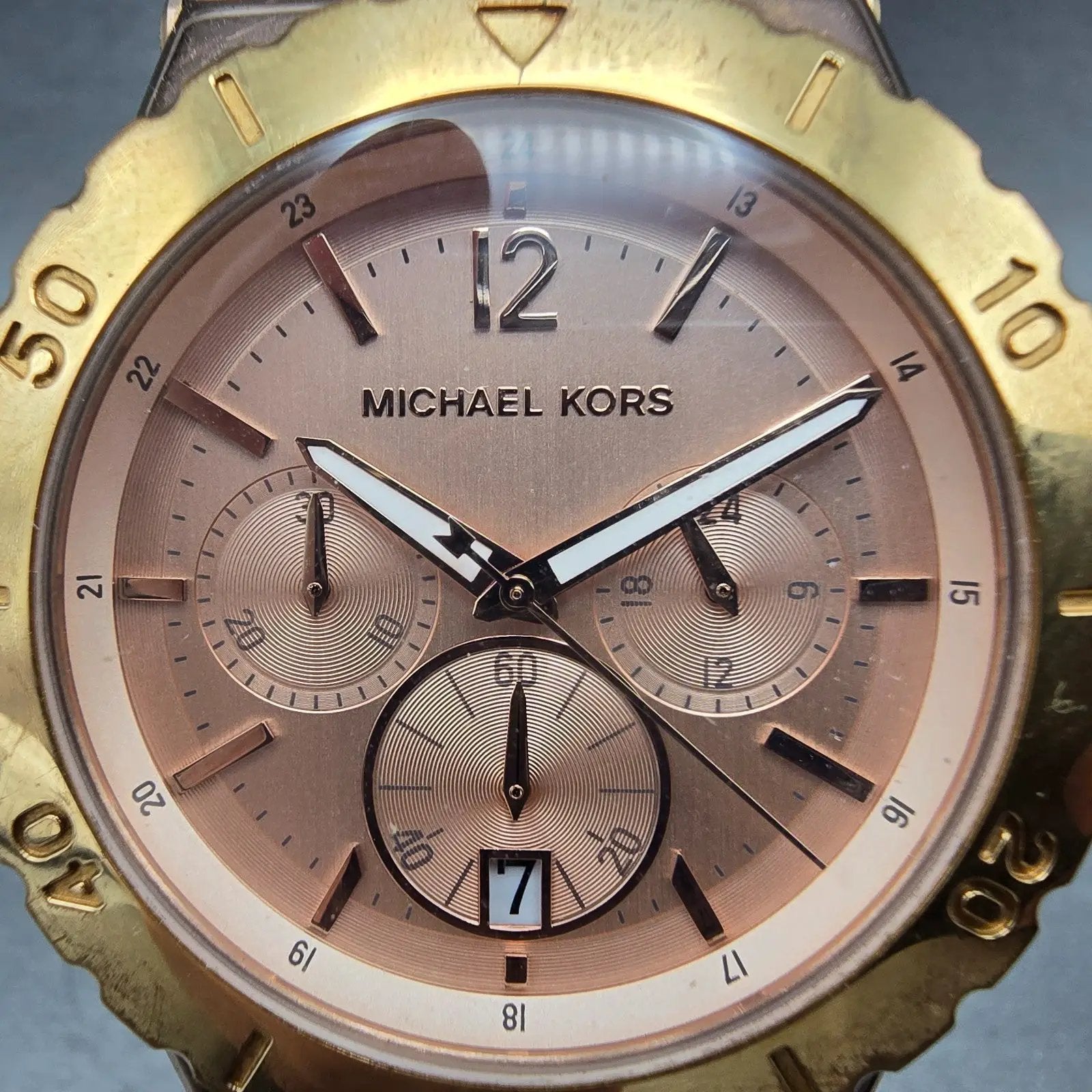 Michael Kors Dylan Chronograph Watch Women 41mm Pink Dial Rose Gold Tone NewBatt1
