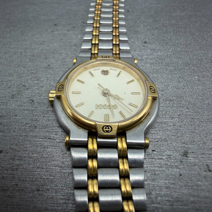 Gucci 9000L Watch Women 25mm Cream Dial Two Tone Date Round NO CASEBACK PARTS5