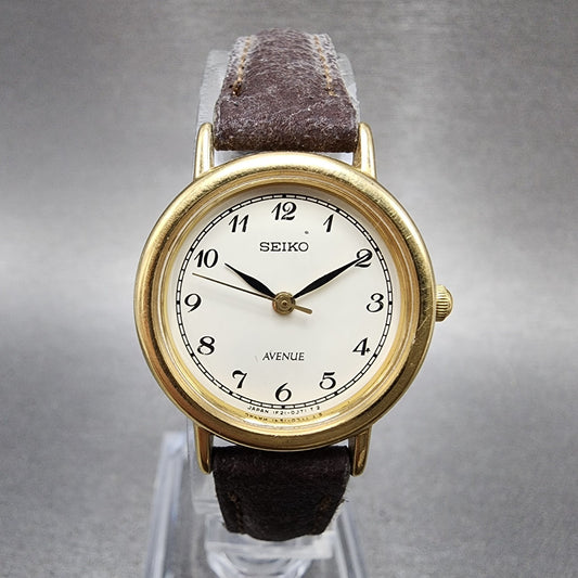 Seiko Avenue Watch Women 23mm White Dial Gold Tone Round 1F210C40 New Battery0